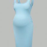 Vestido De Verano Bodycon De Maternidad Con Tirantes Espagueti Informales Urbanos Y Cuello Redondo