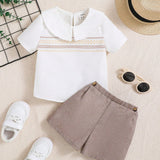 Conjunto De Tops De Manga Corta Con Cuello De Muneca Y Pantalones Cortos De Colores Para Bebes Nino O Nina