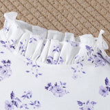 Conjunto De Ropa Informal Para Bebe Nina, Compuesto Por Un Body De Manga Larga Y Pantalones Largos Acanalados En Color Purpura Liso Con Un Conjunto Adicional De Manga Larga Y Pantalones Largos Con Estampado De Flores Purpuras