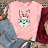 Camiseta Casual De Manga Corta Con Estampado De Conejo Simple Para Ninas Preadolescentes, Adecuada Para El Verano