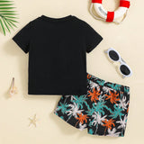 Conjunto De Camiseta De Manga Corta Con Bolsillo Y Shorts Casuales Impresos Con Palmeras Para Bebes Nino