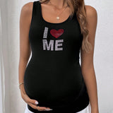 Maternidad Casual Camiseta Sin Mangas De Corte Slim Con Estampado De Amor Y Letras