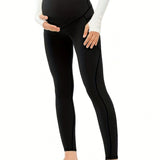 2 Piezas Leggings De Maternidad Solidos Para Mujeres, Pantalones Ajustados Y Elasticos