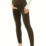 2 Piezas Leggings De Maternidad Solidos Para Mujeres, Pantalones Ajustados Y Elasticos