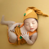 Newborn Baby Boy Love Shape Patch Green Button Decorated Romper With Strap, Sleeping Cap And Long Tail Set For 100th Day Photography Costume