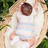 Mono Para Bebe Nina Con Apliques Bordados De Oso, Rayas Y Estampados Coloridos, Perfecto Para Salidas En Primavera Y Verano