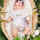 Mono Para Bebe Nina Con Apliques Bordados De Oso, Rayas Y Estampados Coloridos, Perfecto Para Salidas En Primavera Y Verano