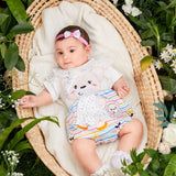 Mono Para Bebe Nina Con Apliques Bordados De Oso, Rayas Y Estampados Coloridos, Perfecto Para Salidas En Primavera Y Verano