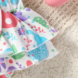 Monos De Nina Para Bebe Con Tema De Conejito De Pascua Y Estampado De Huevos Con Manga De Mosca Bordada, Detalles De Volantes Y Triangulos En El Short, Estilo De Fiesta De Primavera/verano