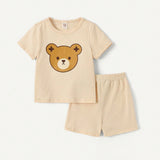 Cozy Cub Conjunto De 4 Piezas De Sueter Y Pantalones Cortos Con Cuello Redondo Y Estampado De Osos Caricatura Para Bebe Nino