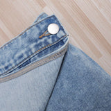 Skort De Denim Estilo Academia Casual Para Ninas Preadolescentes Con Cintura Elastica Comoda, Diseno Lavado Con Agua Azul Y Plisado