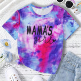 Camiseta Creativa Y A La Moda Para Ninas Adolescentes Con Estampado De Tenido Anudado Mama's Girl, Ligera Y Comoda Con Cuello Redondo Y Mangas Cortas, Ropa Para Ninos Para El Verano