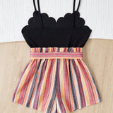 Tween Girls' Knitted Tank Top & Striped Jumpsuit With Spaghetti Straps For Coachella Music Festival