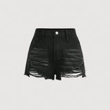 Shorts De Mezclilla Lavados Rasgados Holgados Y Desgastados Para Ninas preadolescente De Primavera Y Verano Y2k Con Bolsillo Diagonal. Ropa De Verano Para Chicas, Atuendos De Concierto.