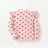 Cozy Cub Bebe nina Top con estampado de corazon ribete con fruncido de cuello alto