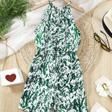 Fashionable And Casual Tween Girl Abstract Printed Jumpsuit, Sleeveless And Thin