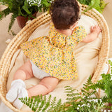 Vestido De Manga Corta Con Cuello Cuadrado Y Estampado Floral Para Bebe Recien Nacido Nina, Adecuado Para Vacaciones De Verano