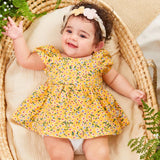 Vestido De Manga Corta Con Cuello Cuadrado Y Estampado Floral Para Bebe Recien Nacido Nina, Adecuado Para Vacaciones De Verano