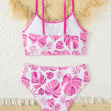Tween Girls' Tropical Print Ruffled Bikini Set, Random Pattern