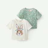 Cozy Cub Baby Girl Cartoon Animal Pattern Round Neck Short Sleeve Pullover T-Shirt