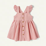 Cozy Cub Vestido De Cintura Ajustada Con Cuello Cuadrado Y Volantes Solido Para Bebe Nina