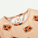 Cozy Cub Bebe Nina Casual Animal Dibujos Animados Impreso Cuello Redondo Manga Corta Top 3 Piezas Trajes