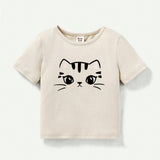 Cozy Cub Bebe Nina Casual Animal Dibujos Animados Impreso Cuello Redondo Manga Corta Top 3 Piezas Trajes