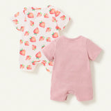 Cozy Cub Set De Mameluco Y Pantalones Cortos Para Recien Nacidas Con Cuello Redondo Y Mangas Cortas Con Estampado De Fresas