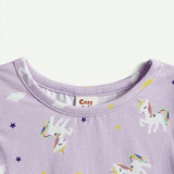 Cozy Cub Baby Girls' Colorful Unicorn Round Neck Sleeveless Top With Ruffle Hem And Headband 2pcs/Set