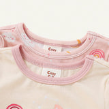 Cozy Cub Conjunto De Pijama Ajustado Para Bebe Nina Con Patron De Arcoiris Unicornio, Parte Superior De Cuello Redondo De Manga Corta Y Pantalones Con Pies, Ropa De Hogar