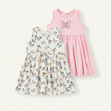 Cozy Cub Conjunto De Vestido En Linea A Sin Mangas Con Cuello Redondo Y Estampado De Mariposas Y Chaleco Para Bebe Nina