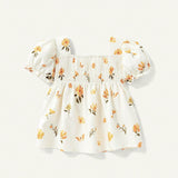 Cozy Cub Blusa Con Cuello Cuadrado Y Mangas Abullonadas Con Patron Floral Para Bebe Nina