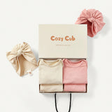 Cozy Cub 6 Piezas / Set Caja De Regalo Para Recien Nacido De Ninas Con Babero De Manga Larga Con Cuello Redondo, Mameluco, Gorro Y Pantalones