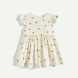 Cozy Cub Vestido Redondo Con Cuello De Bebe Nina Con Estampado De Cereza, Rizado De Dobladillo Y Cintura