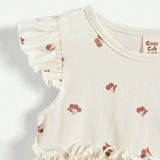 Cozy Cub Vestido Redondo Con Cuello De Bebe Nina Con Estampado De Cereza, Rizado De Dobladillo Y Cintura