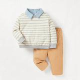 Cozy Cub Bebe nina Pantalones con sudadera de rayas de cuello en contraste