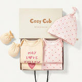 Cozy Cub Conjunto De Body De Manga Larga, Pantalones Y Gorro Para Bebe Recien Nacido En Caja De Regalo Para Ninas