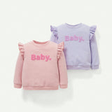 Cozy Cub Conjunto De 2 Piezas Para Bebe Nina, Sudadera Con Cuello Redondo Con Letras Impresas Y Detalles De Volantes