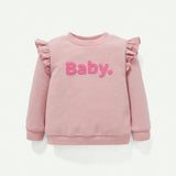 Cozy Cub Conjunto De 2 Piezas Para Bebe Nina, Sudadera Con Cuello Redondo Con Letras Impresas Y Detalles De Volantes