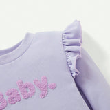 Cozy Cub Conjunto De 2 Piezas Para Bebe Nina, Sudadera Con Cuello Redondo Con Letras Impresas Y Detalles De Volantes