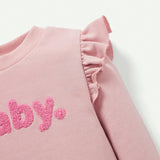 Cozy Cub Conjunto De 2 Piezas Para Bebe Nina, Sudadera Con Cuello Redondo Con Letras Impresas Y Detalles De Volantes