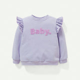 Cozy Cub Conjunto De 2 Piezas Para Bebe Nina, Sudadera Con Cuello Redondo Con Letras Impresas Y Detalles De Volantes