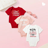 Cozy Cub Conjunto En Caja De Regalo Para Bebe Nina: Body De Manga Corta Con Cuello Redondo Y Estampado De Letras Con Diadema Con Lazo