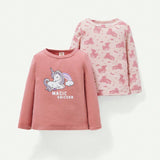 Cozy Cub 2 Piezas Camiseta De Cuello Redondo De Patron De Animales De Dibujos Animados Para Bebe Ninas Con Hombro Regular