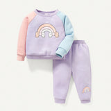 Cozy Cub Bebe nina Pantalones deportivos con sudadera con estampado de dibujos animados de manga raglan