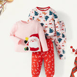 Cozy Cub Bebe nina 2 piezas Camiseta con estampado de Papa Noel de Navidad & 2 piezas Pantalones