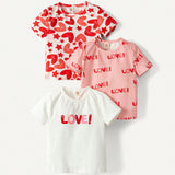 Cozy Cub Baby Girls' 3pcs Heart Pattern Short Sleeve Sweatshirt With Round Neck Pullover