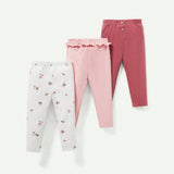 Cozy Cub 3 Unids/set De Pantalones Pitillo Florales Y De Color Solido Para Ninas Con Diadema