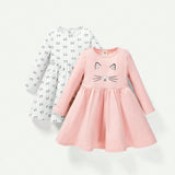 Cozy Cub Bebe nina 2 piezas Vestido smock con estampado de dibujos animados