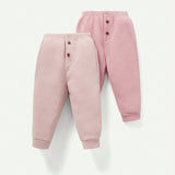 Cozy Cub Baby Girls' Solid Color Elastic Waist Pants With Button Embellishment On Ankle